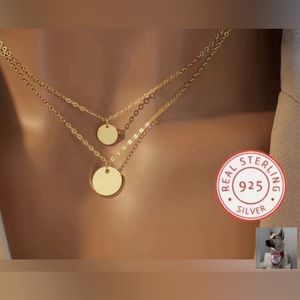 NECKLACE 925 STERLING SILVER 18K GOLD PLATED PENDENT DISCS 16” BRIDAL